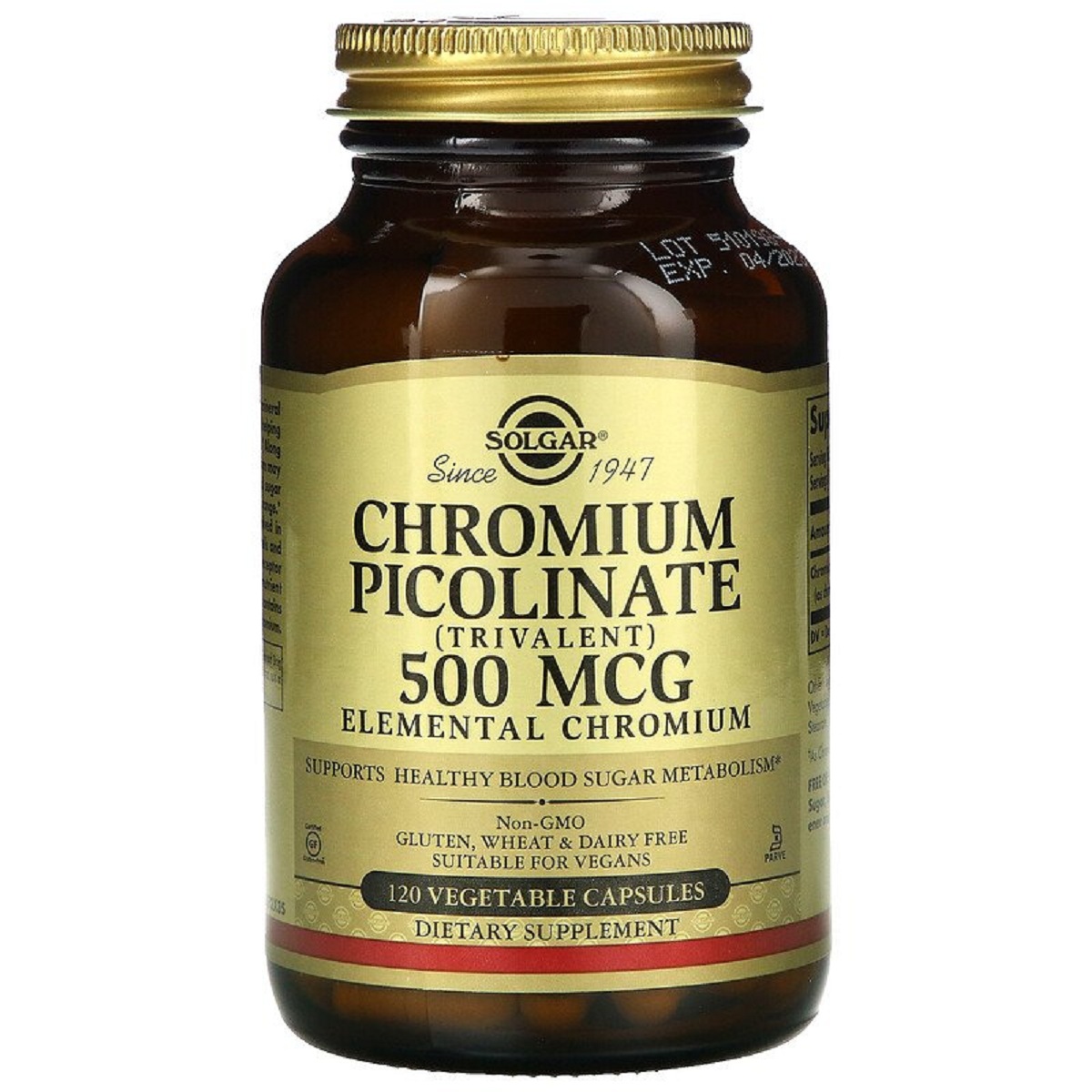 Хром Піколінат, Chromium Picolinate, Solgar, 500 мкг, 120 капсул