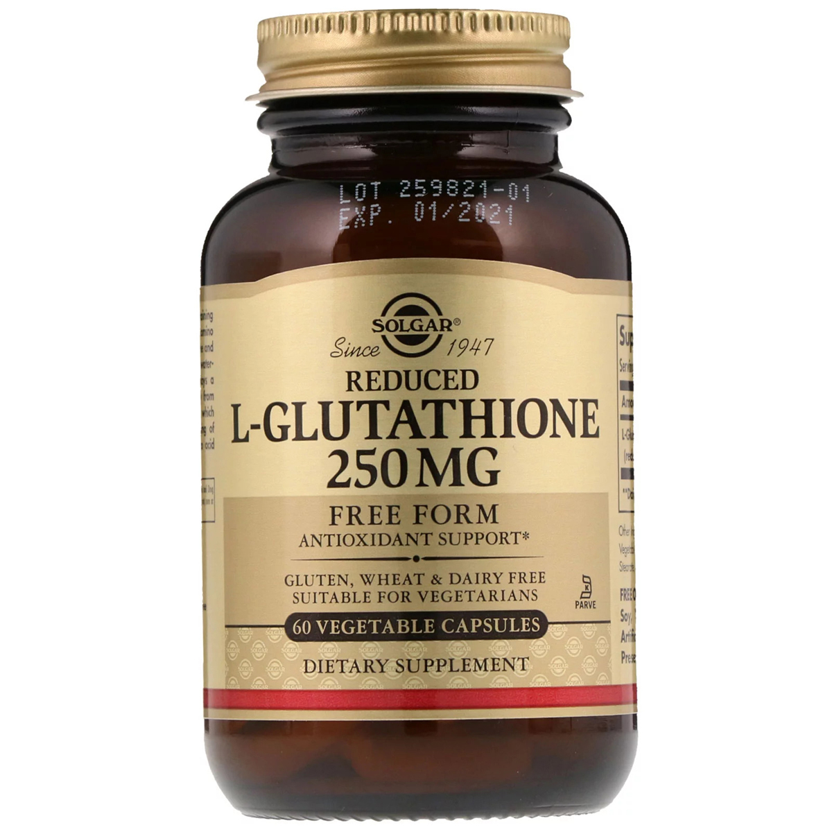 L-глутатіон, L-Glutathione, Solgar, 250 мг, 60 вегетаріанських капсул