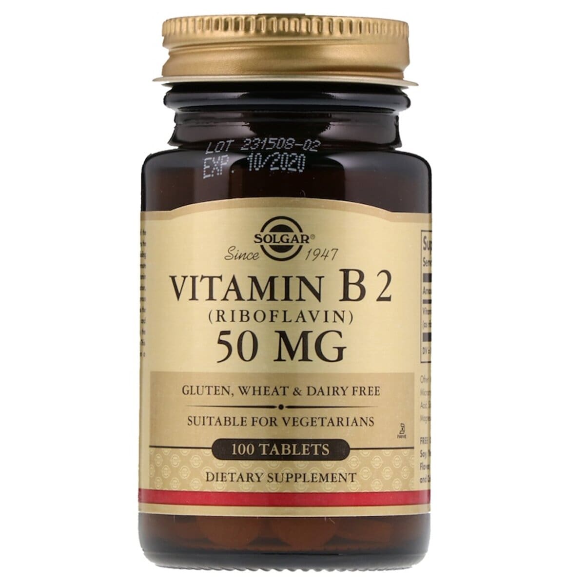 Вітамін B2 (рибофлавін), Vitamin B2 (Riboflavin), 50 мг, Solgar, 100 таблеток