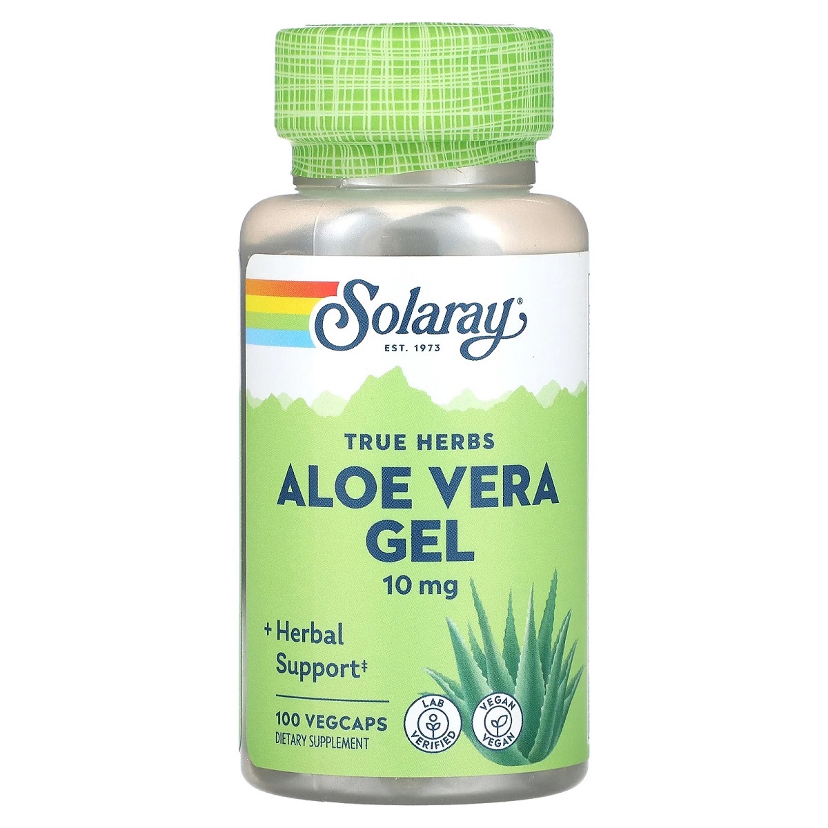 Алое вера, концентрований гель, 10 мг, Aloe Vera Gel, Solaray, 100 вегетаріанських капсул