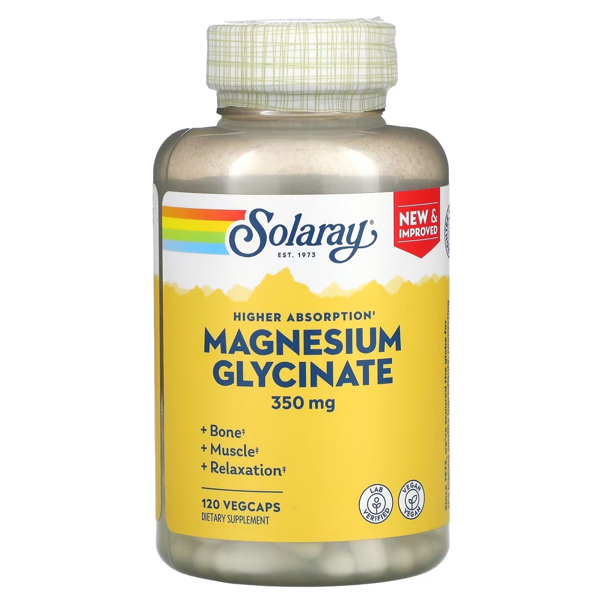 Магній Гліцинат високої засвоюваності, 350 мг, High Absorption Magnesium Glycinate, Solaray, 120 вегетаріанських капсул